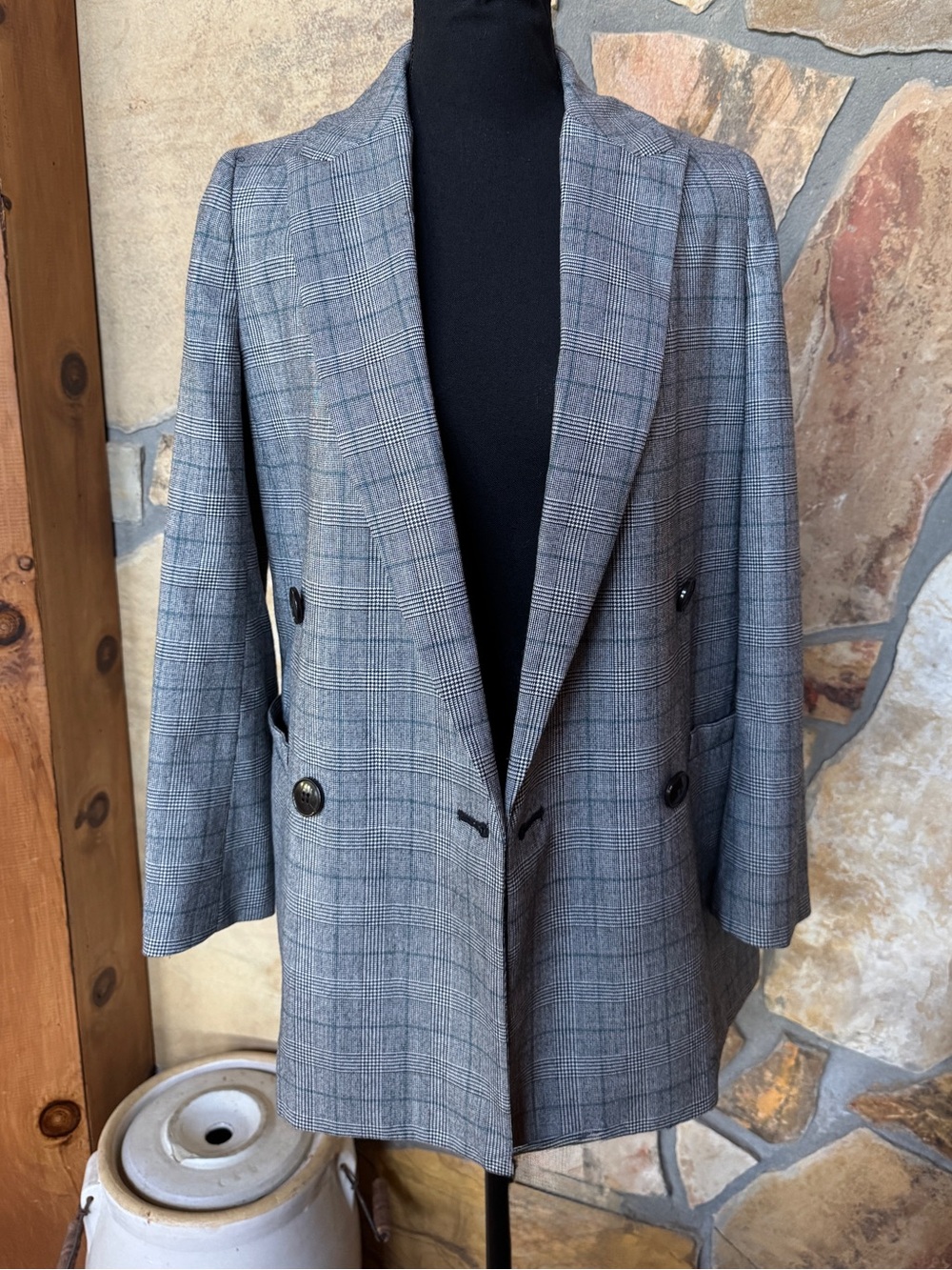 Madewell Caldwell Double Breasted Blazer Peaked Lapel Edition Suiting Glen Plaid - Picture 3 of 17